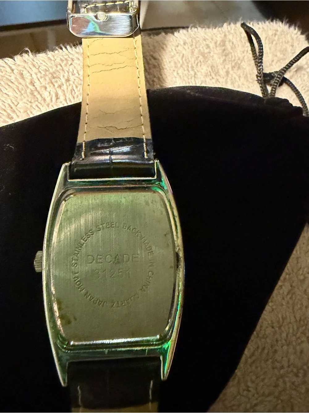 Laurence Dacade Silver Watch with Black Strap and Green Dial Tint